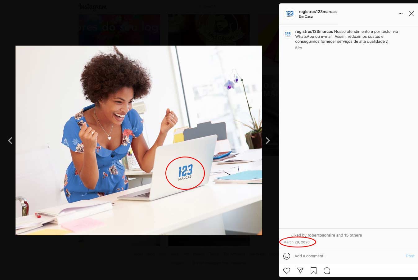 post do instagram como prova de comprovação de uso de marca